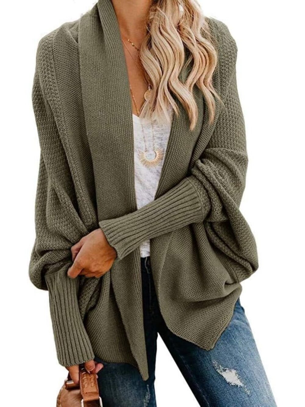 Oversized Chunky Knit Cardigan Sweater - Slouchy Kimono Wrap Coat for Women
